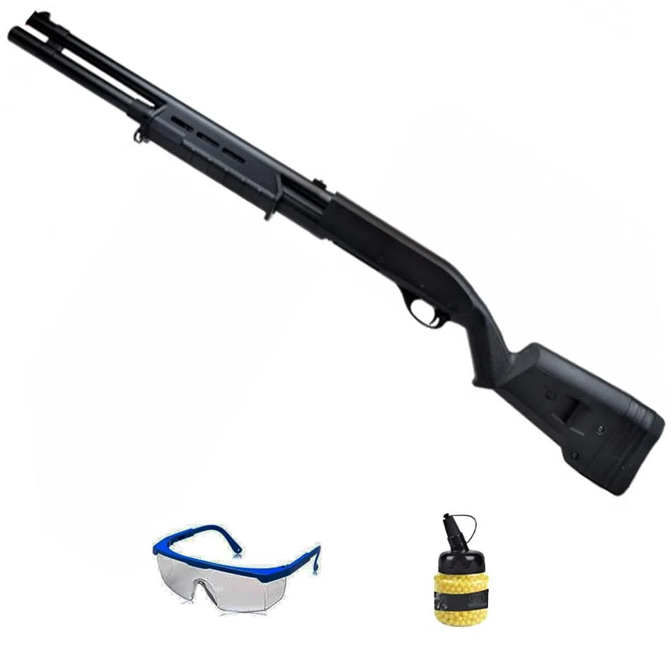 Cyma CM355LB Shotgun Molla (6 mm) | Fucile Airsoft (Pallini in PVC) Calibro 6 mm + bottiglia 1000 pallini 0,12 g + occhiali protettivi. (Potenza: 0,9 joule)