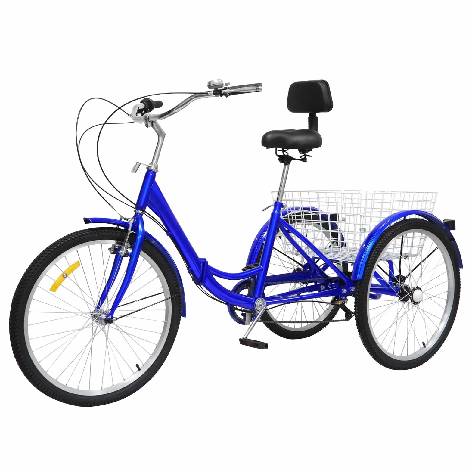 Triciclo pieghevole da 24 pollici per adulti, bicicletta per anziani, triciclo pieghevole con cestino portaoggetti, 7 marce, ideale per lo shopping, capacità di peso 120 kg, blu