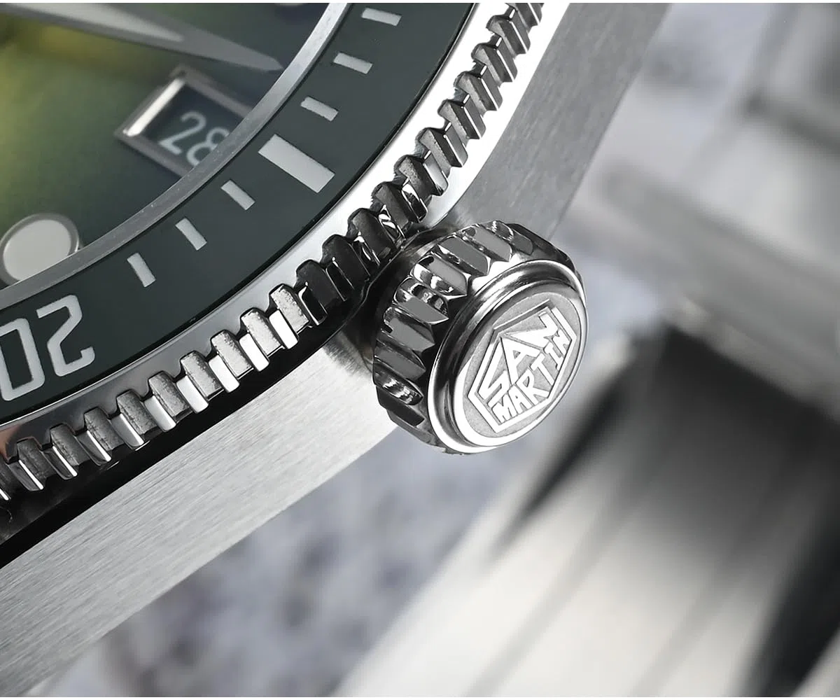 Orologio da immersione automatico San Martin, quadrante verde, acciaio inossidabile 316L, cassa 37,5 mm, movimento 9015 resistente all'acqua 200 m, modello SN0148-GX