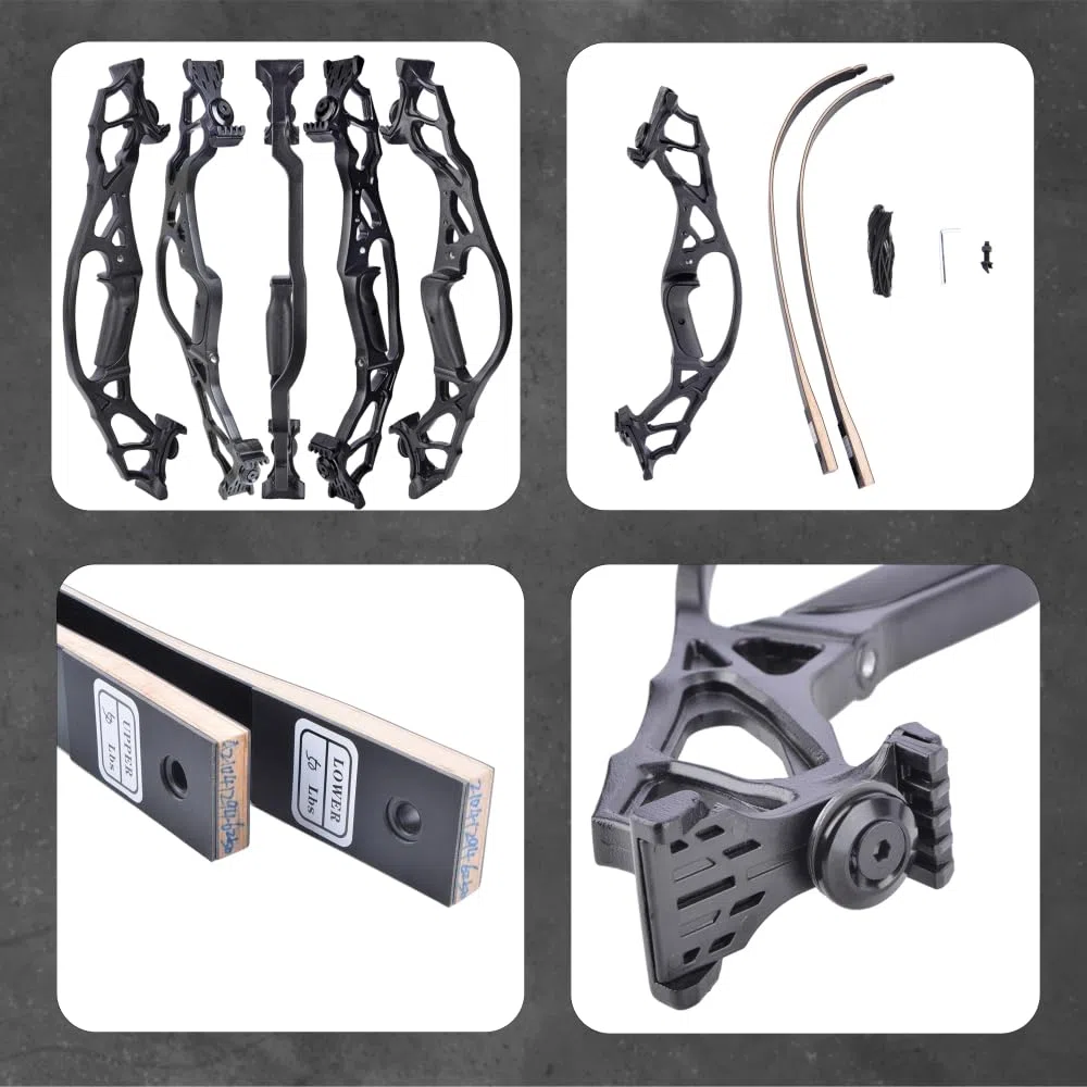 Wolfman Set di Arco Ricurvo da 62 Pollici, Arco Smontabile 30-60 lbs, Manico in Lega Leggera per Adulti e Cacciatori, Ideale per Tiro Competitivo e Caccia