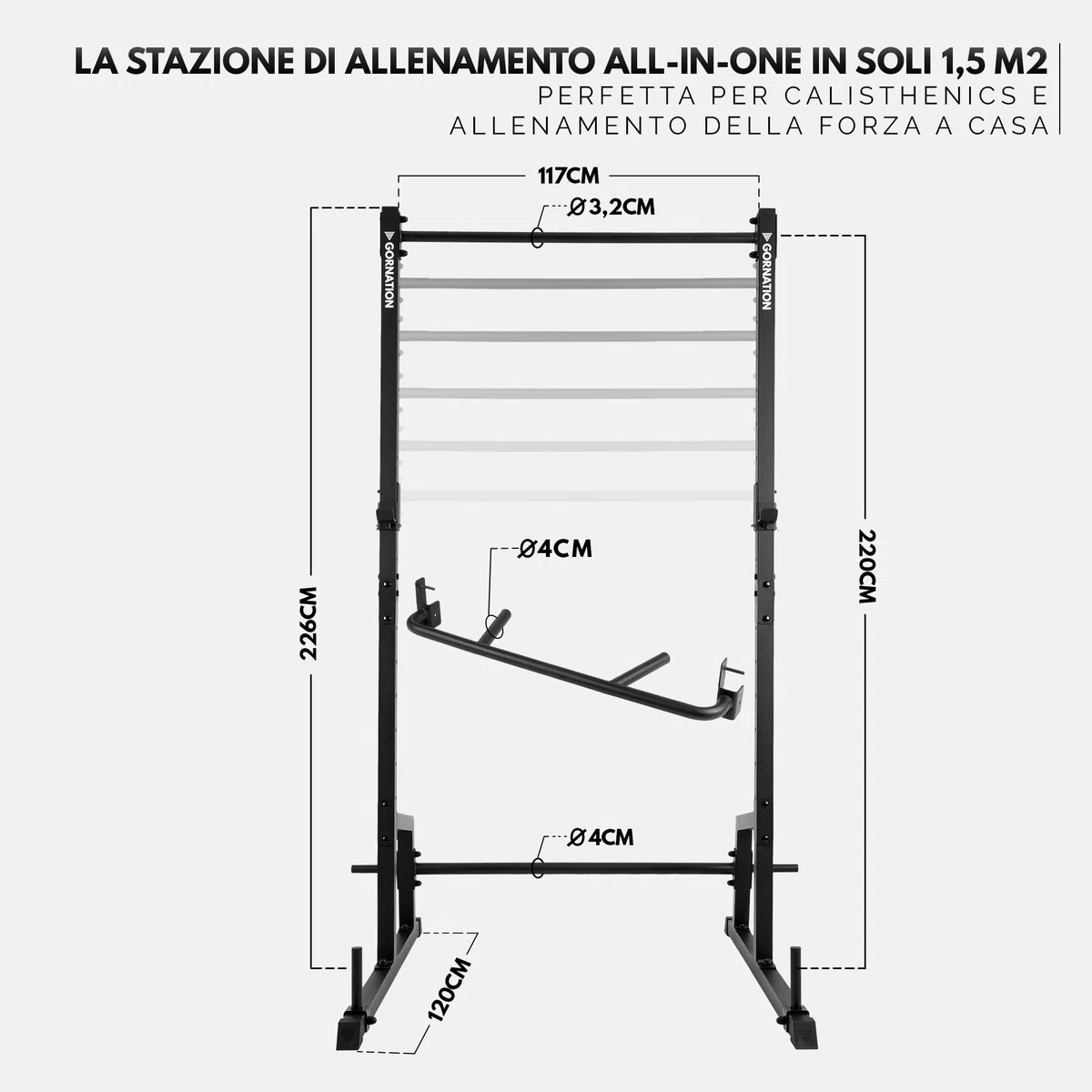 GORNATION Power Tower Multifunzione, Pull Up Station, Barra per trazioni, Perfetta per Fintess e Calisthenics, Squat Rack, Altezza Regolabile