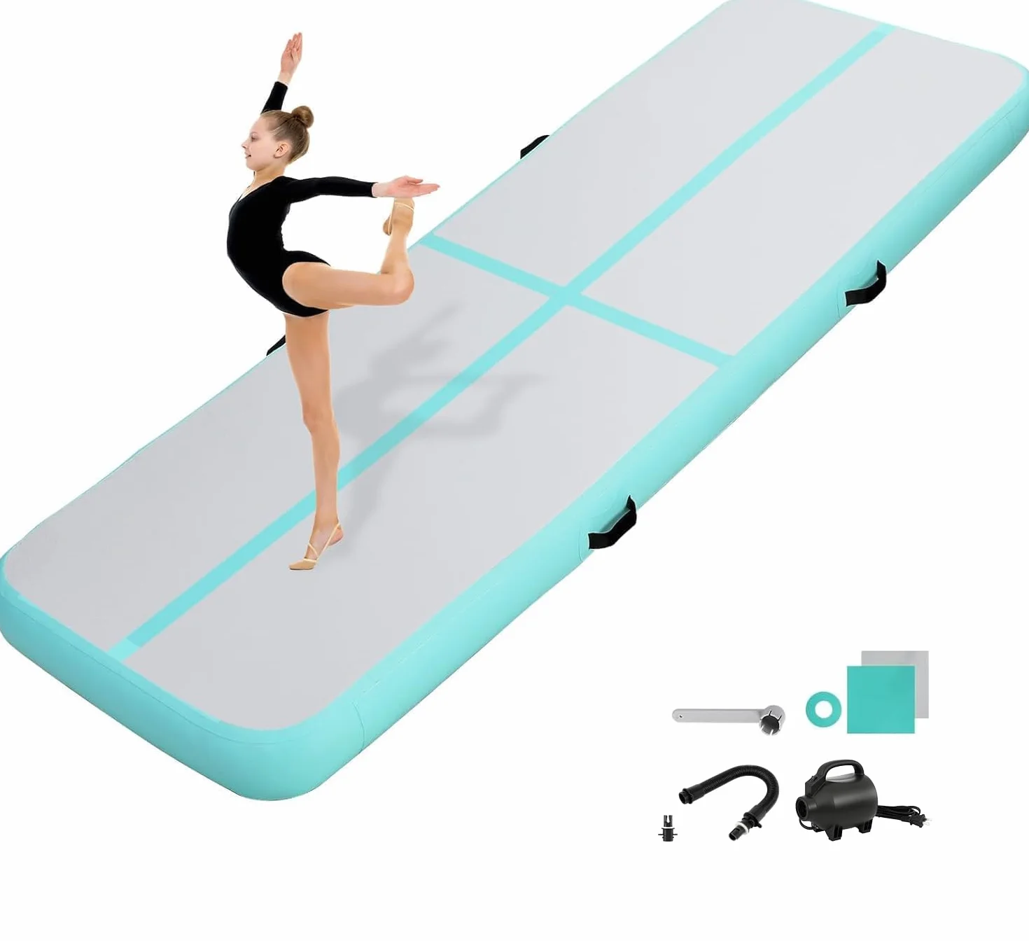 Tappetini da Tumbling, 10/20 CM Spessore Tappetino da Allenamento, 2/3/4/5/6 M Lunghezza Tappetino da Ginnastica Gonfiabile,Tappeto per Fitness con Pompa, Ginnastica Artistica