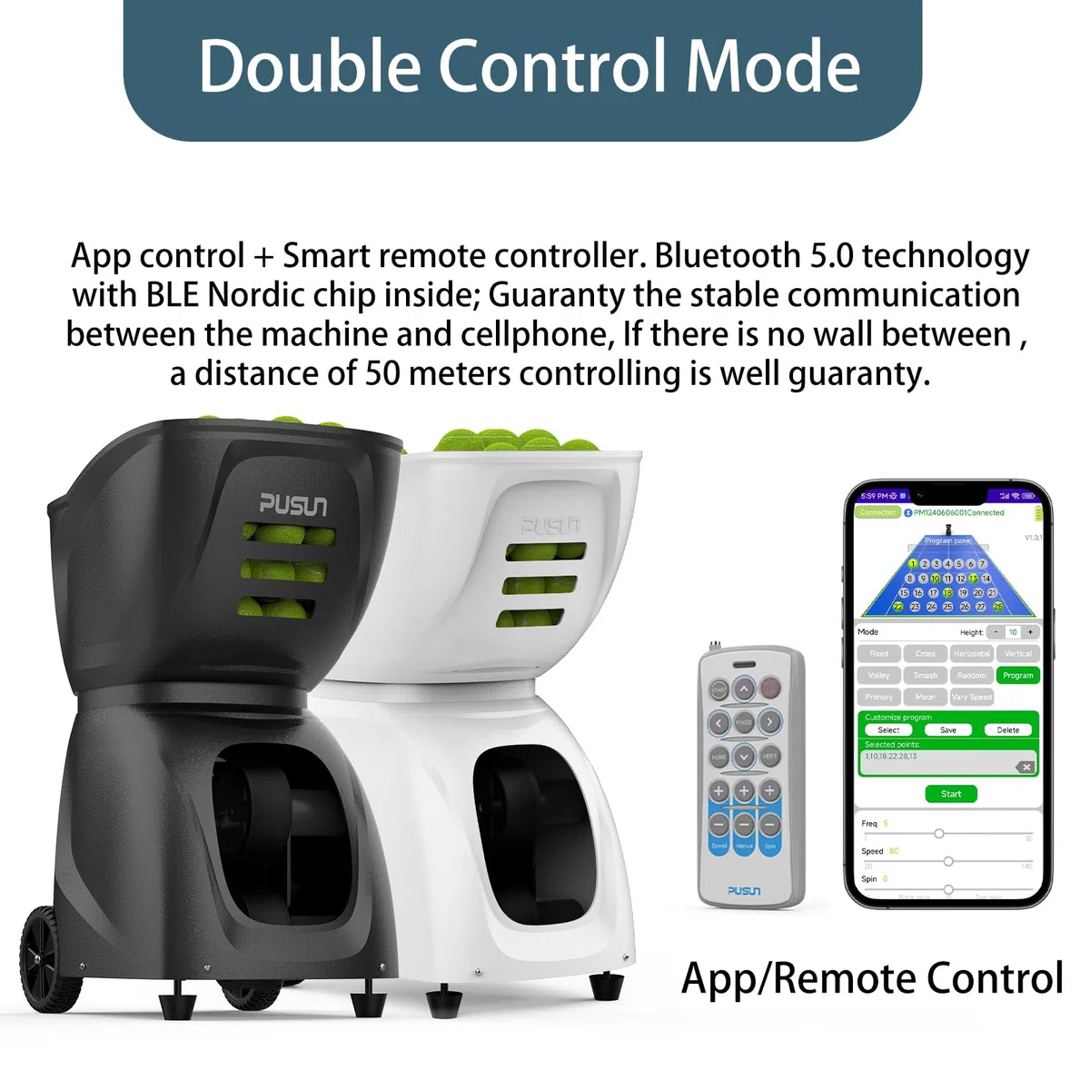 PT-Max C - Macchina per palline da tennis con telecomando, lanciatore da 12-87 km/h, rotazione superiore/posteriore/laterale, capacità di oltre 150 palline, controllo app per Android, iPhone, Apple