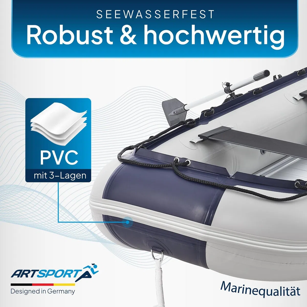 ArtSport Gommone 3,20 m per 4 Persone con 2 panche e Fondo in Alluminio - Barca a Remi con Remi, Pompa, Borsa e Kit di Riparazione - Barca da Pesca Gonfiabile