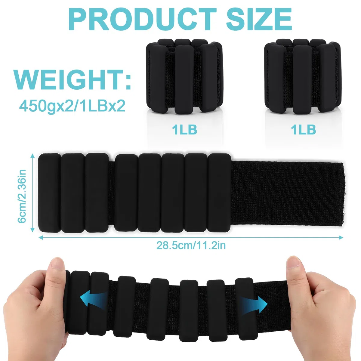 Auauraintt Set di pesi regolabili per polsi e caviglie, 2 pezzi (0,45 kg ciascuno) – Braccialetti portatili per yoga, danza, pilates, cardio, aerobica e camminata