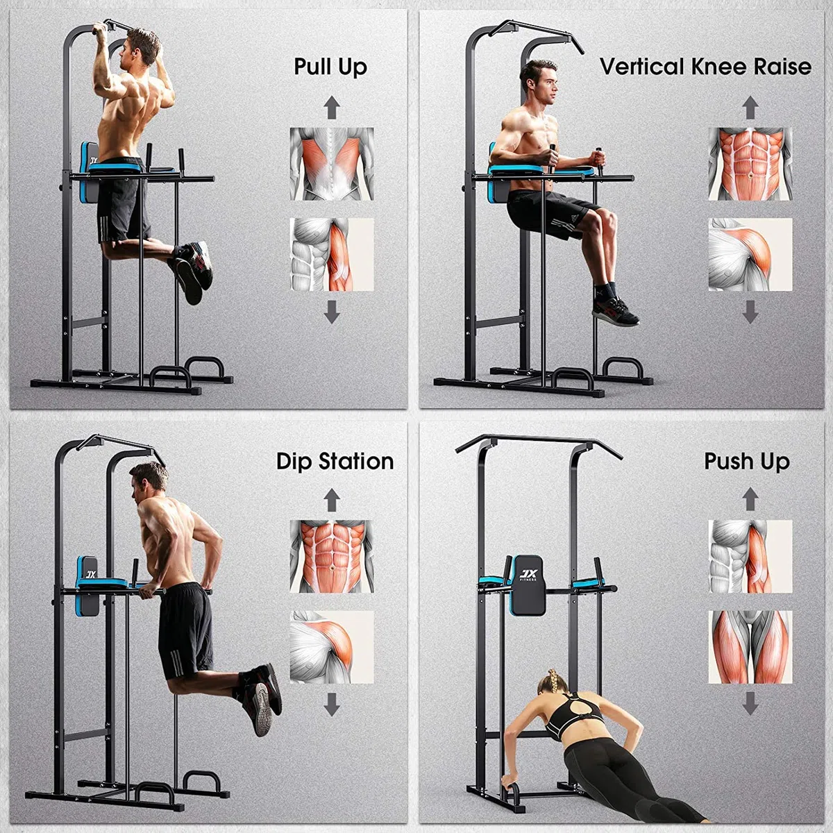 JX FITNESS Power Tower Multifunzionali Dip Station Workout Attrezzature Sbarra trazioni Addominali per la Palestra di casa Allenamento della Forza Attrezzatura per Il Fitness