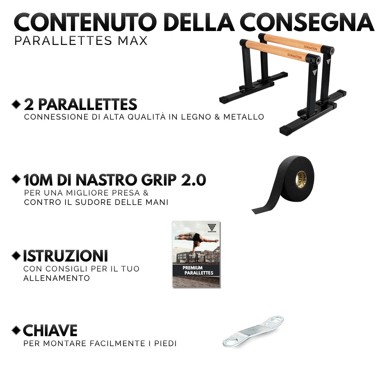 GORNATION Barre Parallele, Maniglie per Flessioni, Push Up Parallettes con Impugnatura in Legno per Calisthenics, Verticali sulle Mani, Piegamenti, per Fitness a Casa