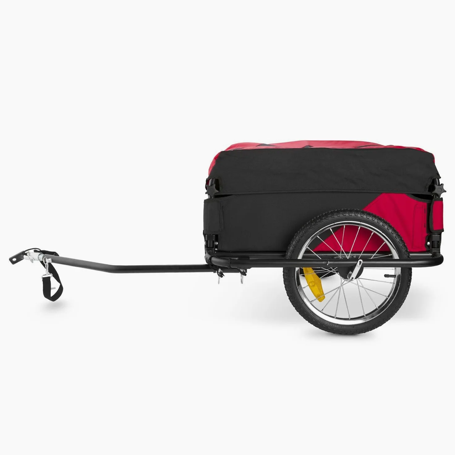 Duramaxx Mountee - Rimorchio Bici, Cargo Bike, Carrello Bici 130 L, 60kg, Camera d'Aria con Valvola Automatica, Copertura in Nylon, Pneumatico da 16", Raggi in Acciaio, Pieghevole, Rosso