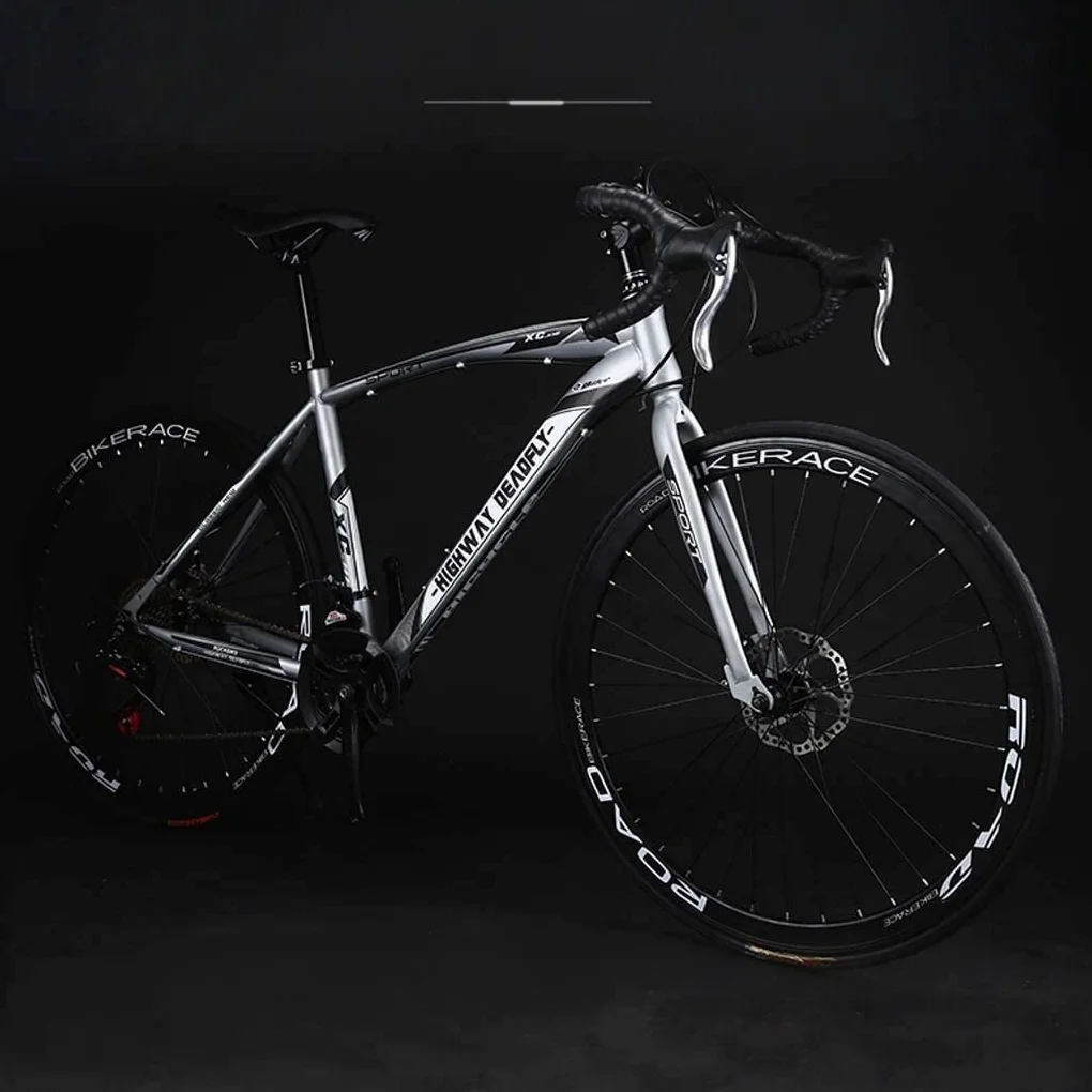 MU 26 Pollici Bicicletta Della Strada, 24 Velocità Bici, Doppio Disco Freno, Acciaio Al Carbonio Telaio, Strada Biciclette da Corsa, per Uomo e Donna per Soli Adulti,Argento