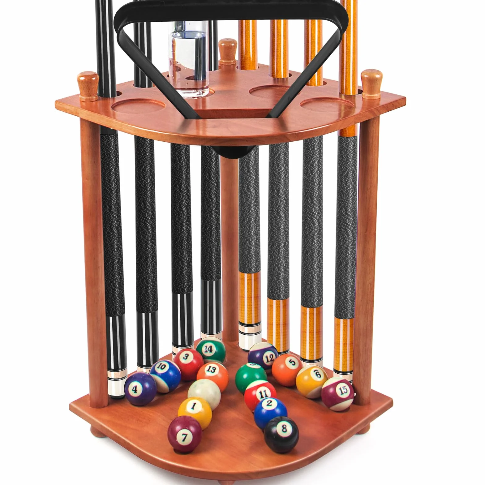 AKLOT Porta Stecche da Biliardo, Supporto per Bastoncini da Biliardo 16 Supporti per Palline da Biliardo Contiene 8 Bastoncini e Set Completo di Palline da Biliardo