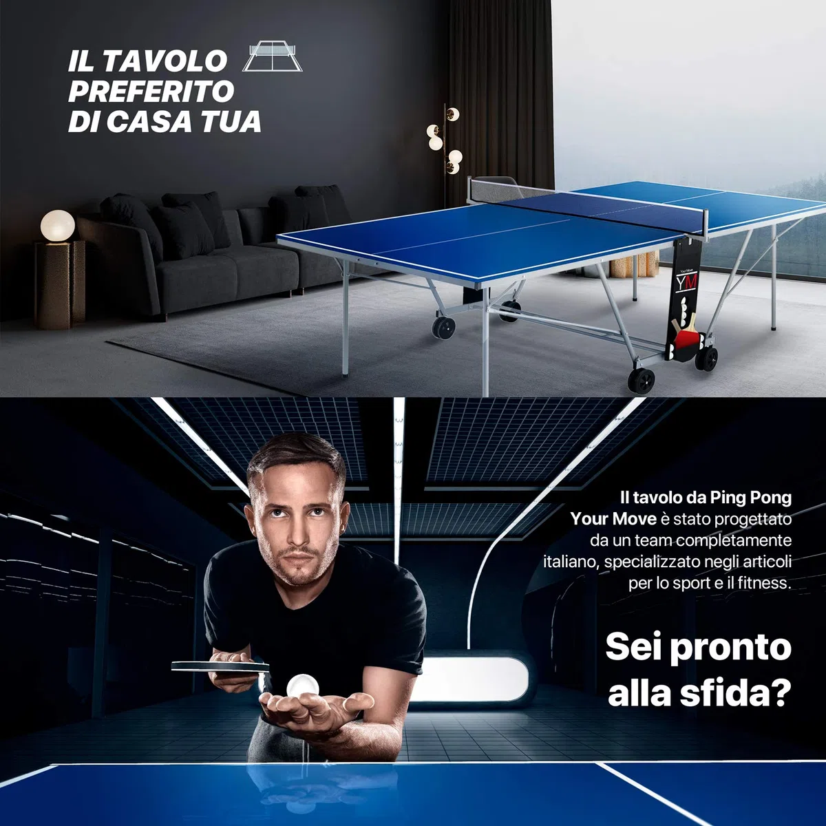 YM Tavolo Ping Pong Interno Pieghevole Indoor Drago - Dimensioni Ufficiali da Torneo 274 x 152,5 x 76 cm - Route per Il Trasporto - Racchette e Palline Omaggio Incluse - Sistema Twin Multi Security