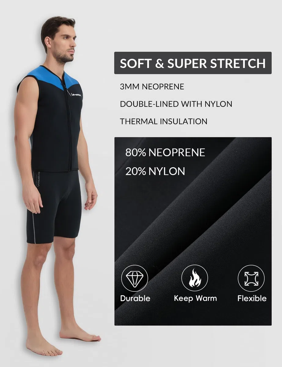 Lemorecn Muta da uomo e donna, 3 mm, senza maniche, in neoprene, con cerniera frontale, per sport acquatici