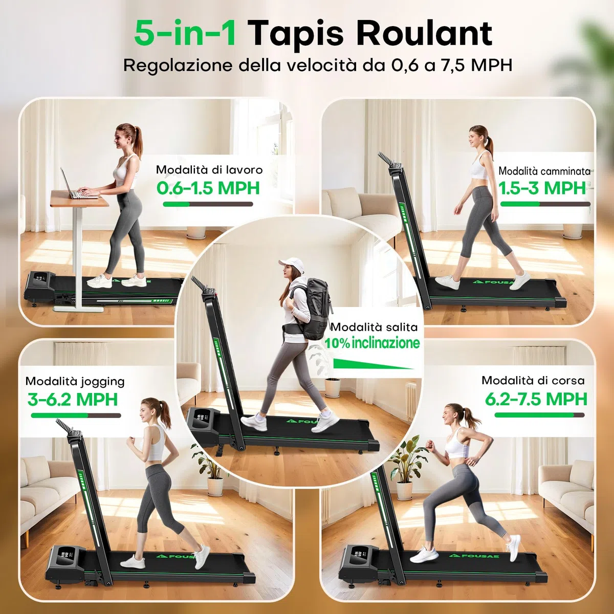 Tapis Roulant Elettrico Pieghevole 1-12km/h, 5 in 1 tapirulan con Inclinazione, Salvaspazio Con Doppio Display LED, Supporto per App e Tablet, Telecomando, Nessuna Installazione Richiesta