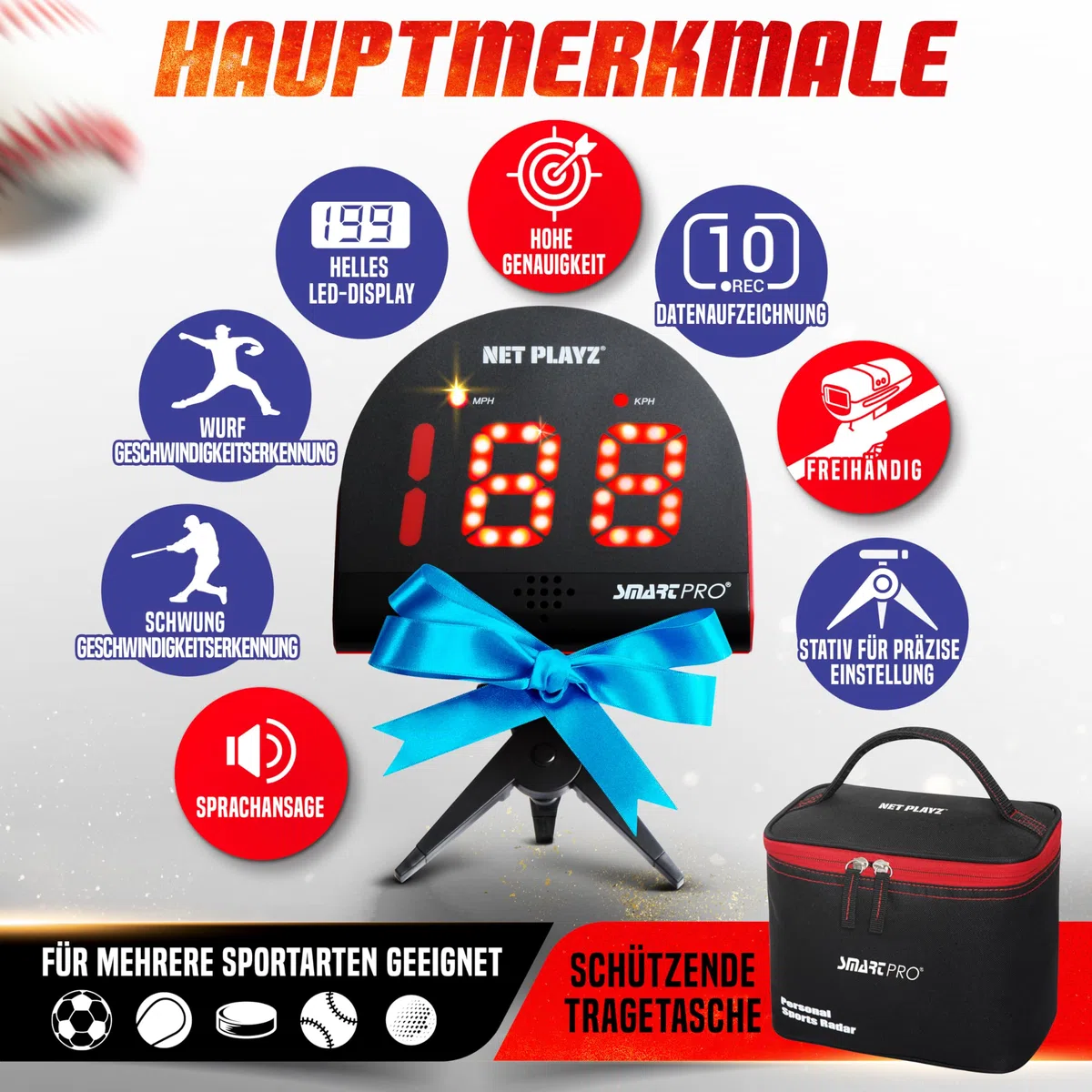 NET PLAYZ Radar da baseball, attrezzature per l'allenamento con sensori di velocità | Regali da baseball, gadget high-tech e attrezzature per giocatori di baseball