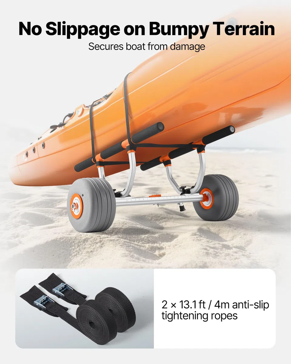 VEVOR Carrello per Kayak, in Lega di Alluminio capacità di 158,8 kg, con Pneumatici Gonfiabili da 30,5 cm e 2 Cinghie, Si Monta Facile, Carrello per Paddle Board per Il Trasporto di Kayak e Canoe