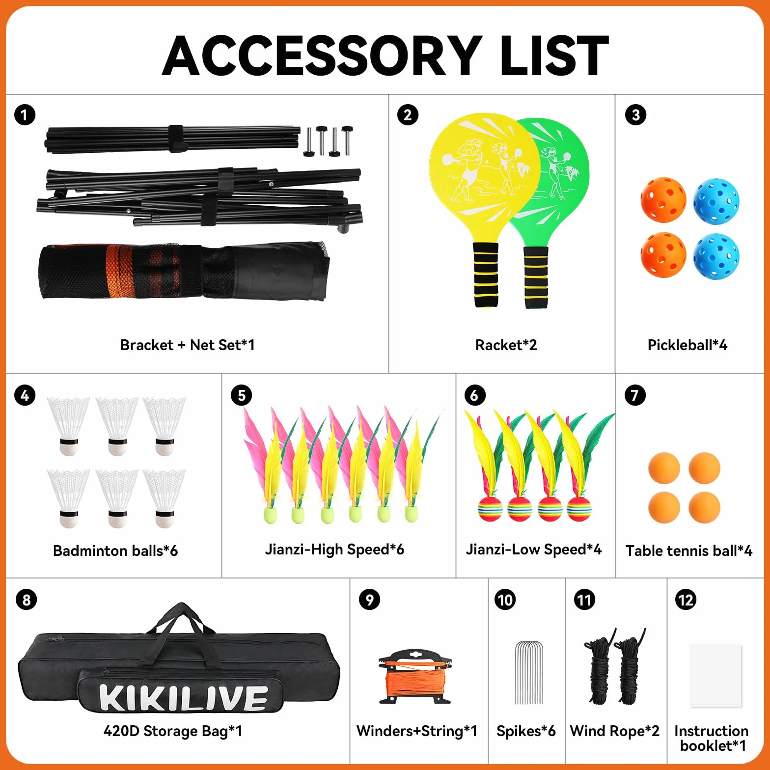 Set Completo con Rete per Giochi con Racchette, Adatto a Badminton/Tennis da Tavolo/Volano/Pickleball, Set per Sport e Giochi Indoor & Outdoor, per Spiaggia/Giardino/Casa