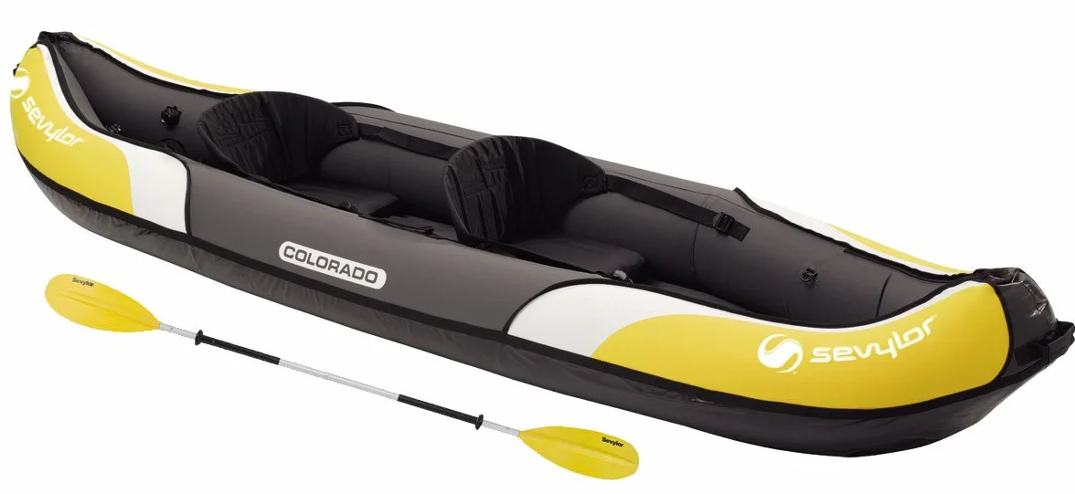 Sevylor Colorado Kit Canoa Gonfiabile 2 Persone Kayak Pieghevole Compreso 1 Doppia Pagaia Pompa A Pedale 331x88 cm