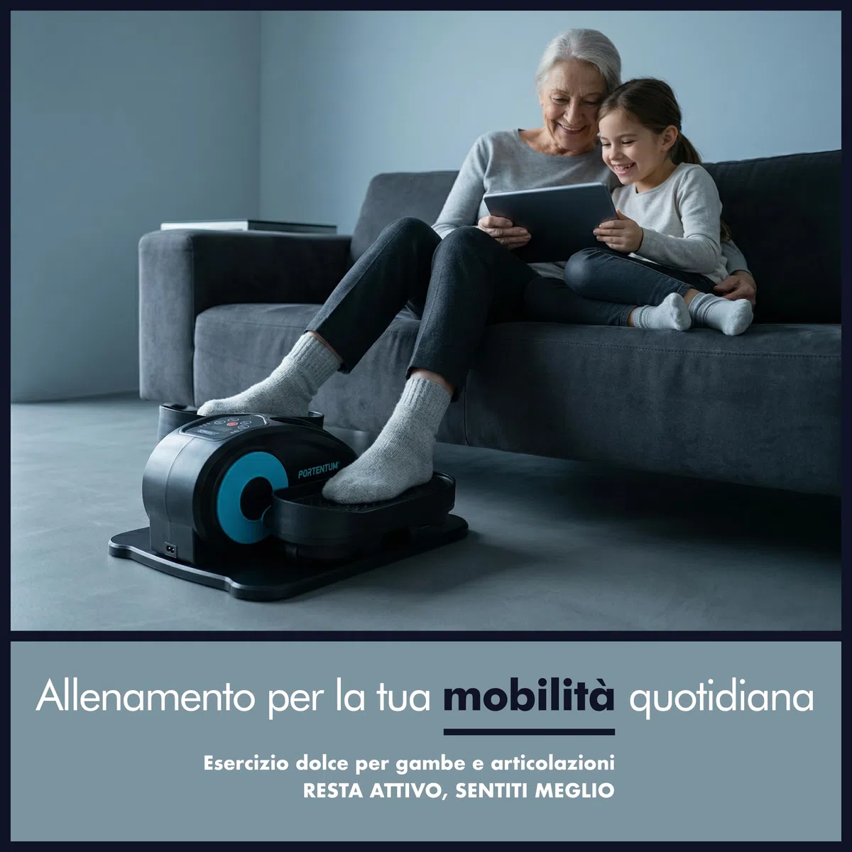 PORTENTUM Mini ellittica da casa elettrica con bande di resistenza – Tappetino e cinghie – Pedaliera riabilitazione automatica e manuale 12 velocità – Telecomando e motore silenzioso