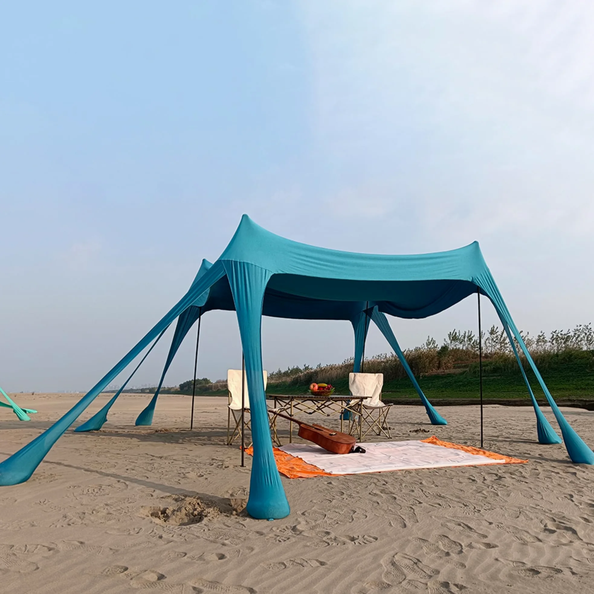 Tenda parasole da spiaggia, grande tenda parasole per esterni, per 6-8 persone, protezione UV per spiaggia, campeggio, pesca e picnic (Blu)