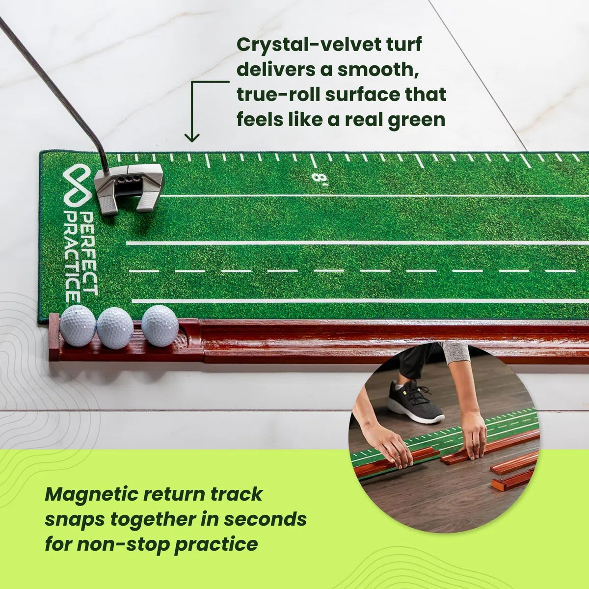 PERFECT PRACTICE Putting Mat - Tappetino da golf per interni con 1/2 buco per allenamento a casa o in ufficio, regalo per golfisti, accessori da golf per uomo