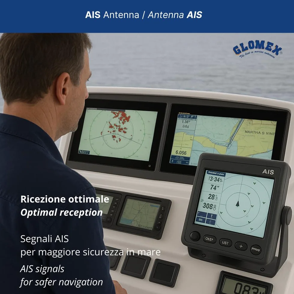 Glomex – Antenna AIS Glomeasy ad Alte Prestazioni 2,4m (Bianco), Modello RA1225FME/AIS – Installazione Rapida FME, Alto Guadagno 6dB, Per barche a vela, motore, gommoni, yacht – Massima Ricezione AIS