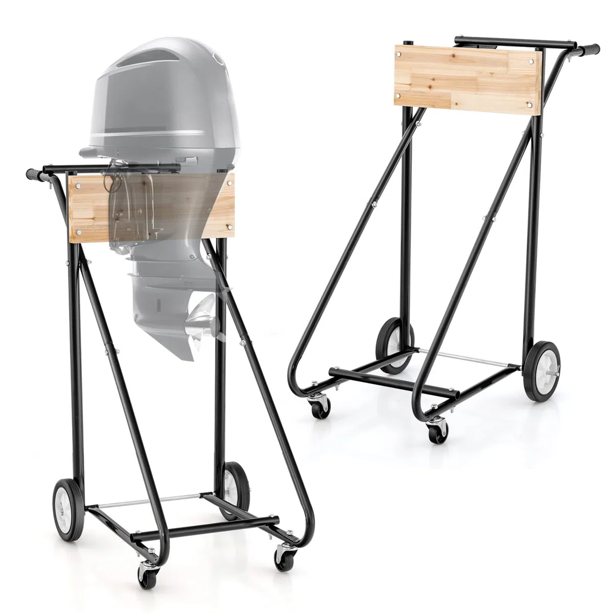 GYMAX Sostegno Motore per Imbarcazioni Fuoribordo, Carrello Porta Motore Pesante con Solida Tavola in Compensato Spesso, 4 Ruote Lisce, Maniglia Ergonomica, Supporto Motore per Imbarcazioni