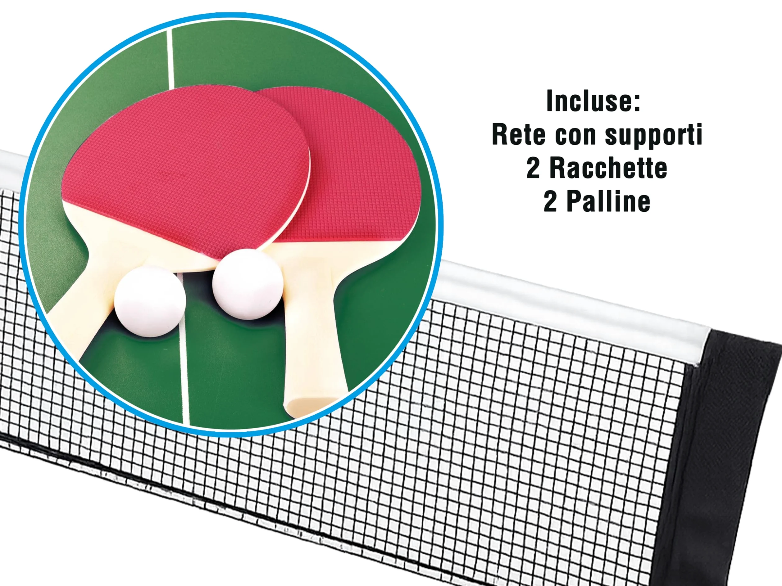 Teorema Giocattoli - Tavolo da Ping Pong Pieghevole Salvaspazio, Misure 182x86.5X75 cm, Tavolo Ping Pong esterno e interno con Set Completo: Rete, 2 Racchette e 2 Palline, Facile da Trasportare