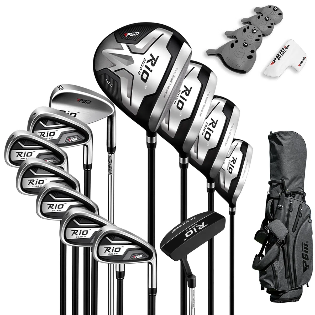 PGM Set completo di mazze da golf da uomo, 12 pezzi, 3 legno (#1,3,5), 1 ibrido (#4H), 6 ferri (#5, 6, 7, 8, 9, PW), 1 cuneo di sabbia (52°), 1 putter - sacca da golf - testa del club in titanio,