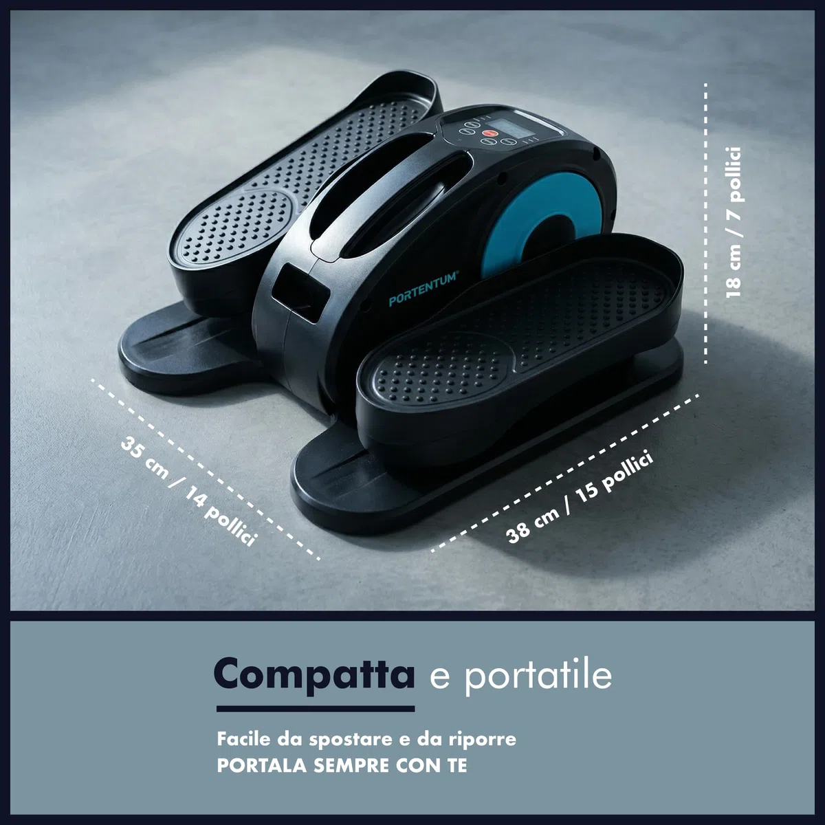 PORTENTUM Mini ellittica da casa elettrica con bande di resistenza – Tappetino e cinghie – Pedaliera riabilitazione automatica e manuale 12 velocità – Telecomando e motore silenzioso