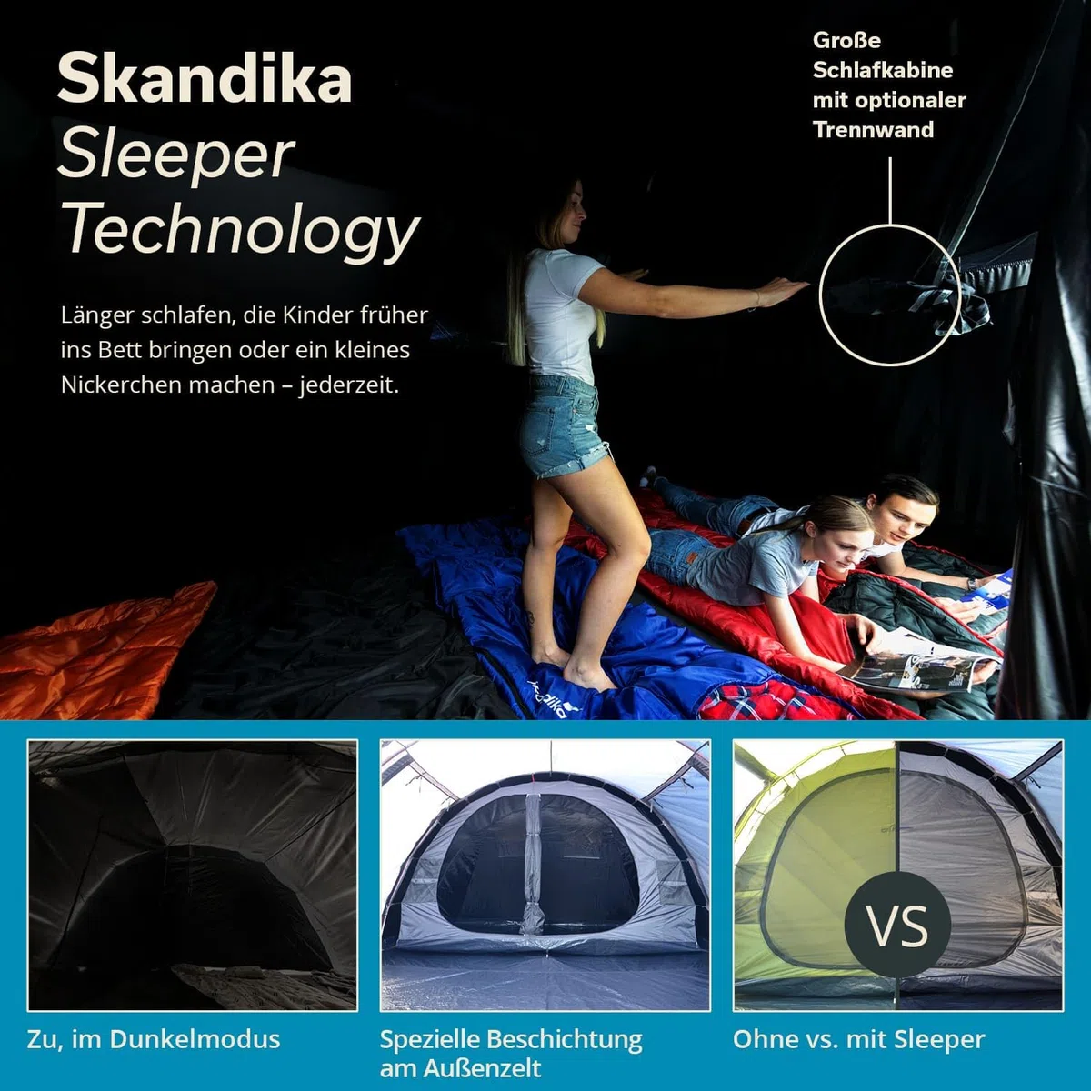 Skandika Gotland 5 Sleeper Protect - tende da campeggio familiare - zanzariera - 505 x 370 cm - Telo sotto tenda cucito - Colonna d`acqua 5000mm