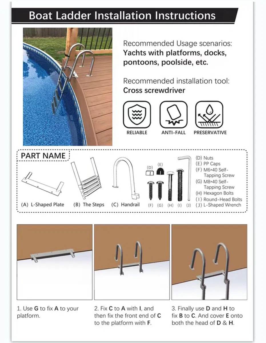 Scaletta Bagno Scaletta Piscina Barca Pieghevole, Acciaio Inox Ponte Yacht con Gradini Antiscivolo, Corrimano E Ampio Pedale Scala 4 Carico 150Kg