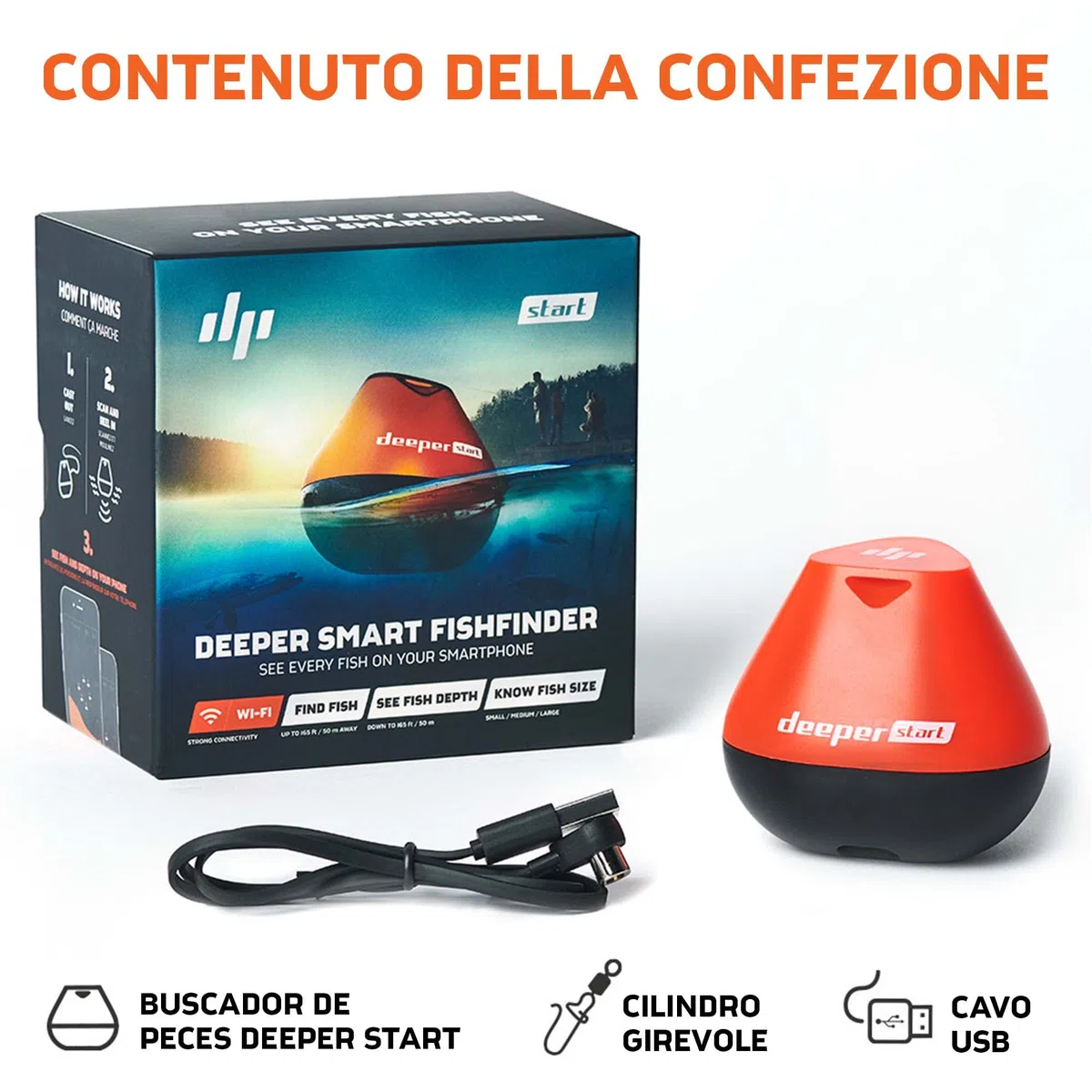 Deeper START Smart Fish Finder – Ecoscandaglio da Pesca Portatile, Ideale per Pesca Sportiva da Scogli, Riva o Spiaggia, Cerca Pesci da Lancio, Trova Pesci,Con App GRATUITA compatibile con Smartphone