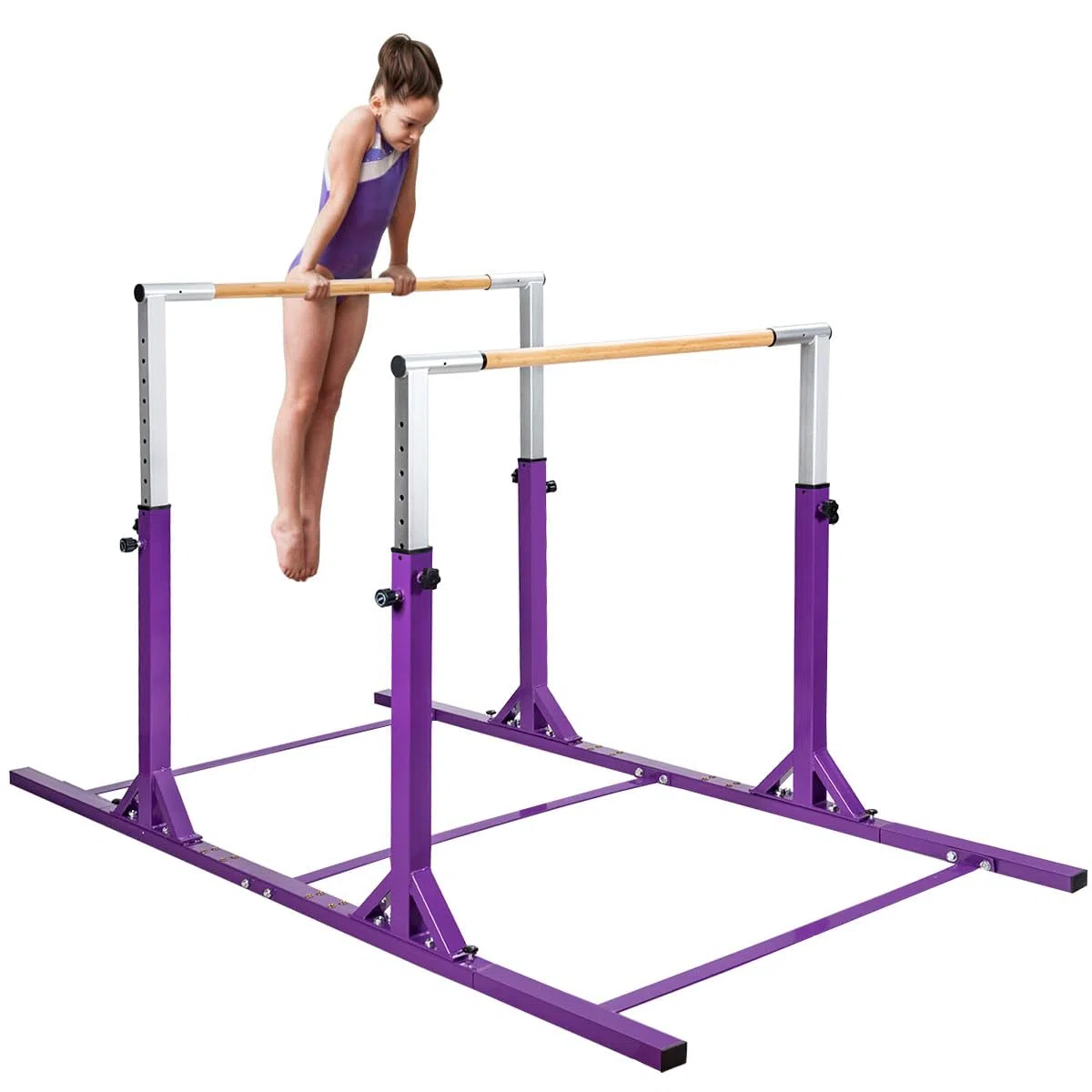GYMAX Barre Doppie per Ginnastica, Allenamento Ginnico in Acciaio, Larghezza e Altezza Regolabile, Carico 120 kg+, Barra Ginnica per Bambini da 6 a 12 Anni, Ideale per Palestra, Casa