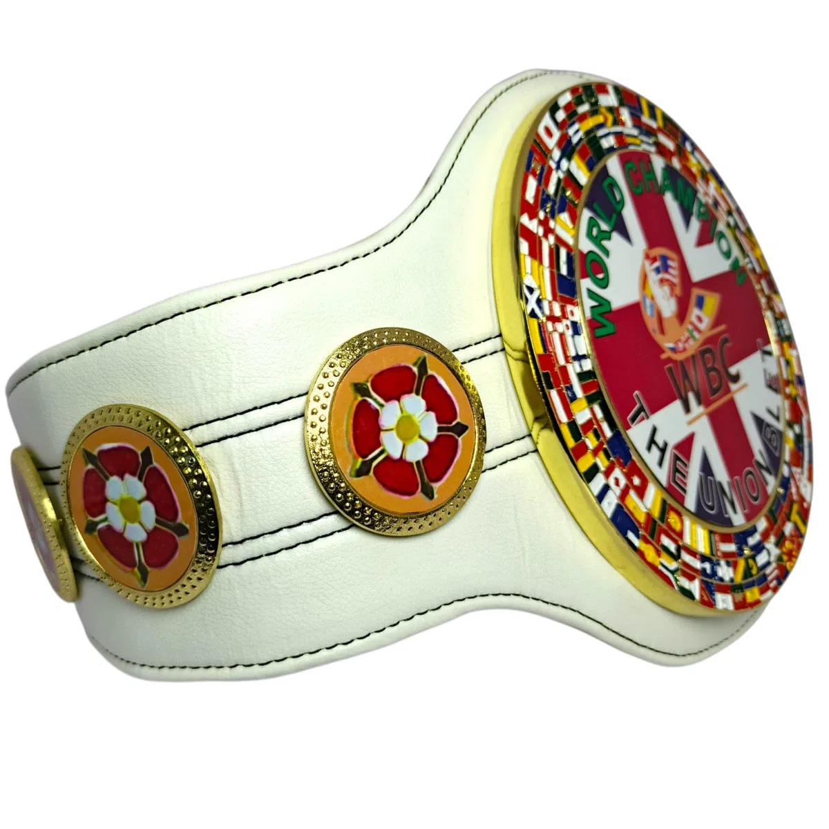 WBC Cintura Replica Bianca World Union Championship - Cintura regolabile per adulti, in pelle sintetica di alta qualità, pezzo da collezione