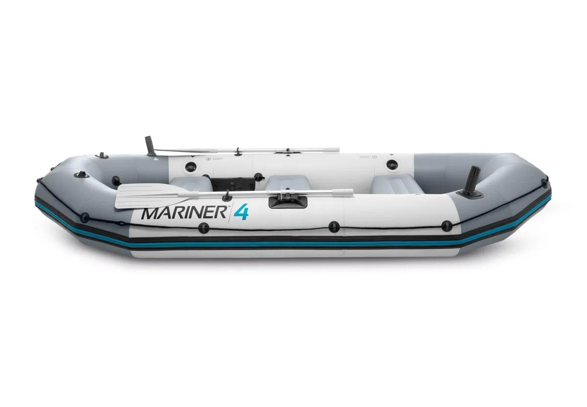 Intex 68376, Set Canotto Mariner Gonfiabile con Remi, Blu/Grigio, 4 Persone