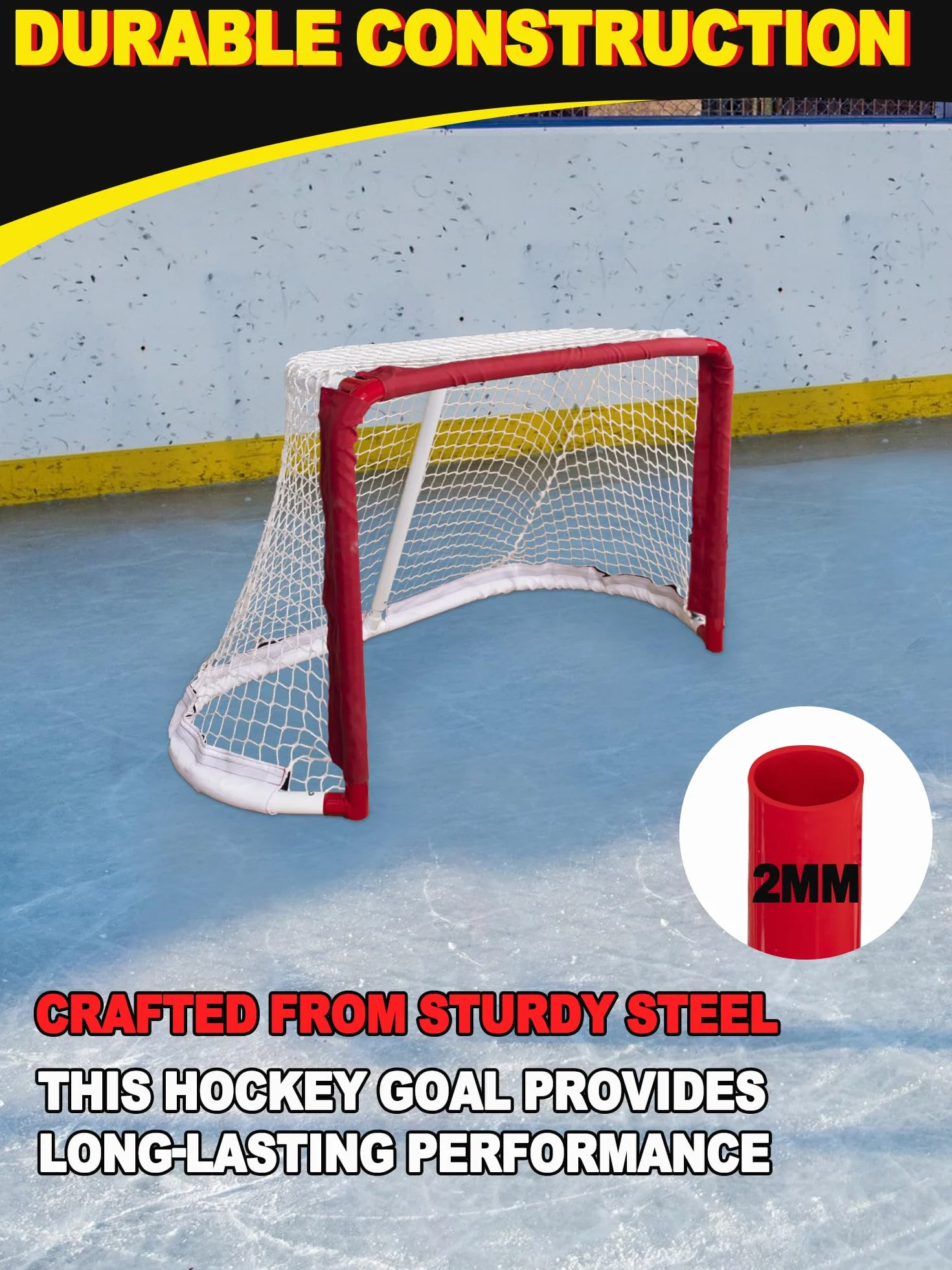 Kasifei Mini rete da hockey in acciaio con tutor tiratore, 76,2 x 50,8 cm, resistente porta da hockey per bambini
