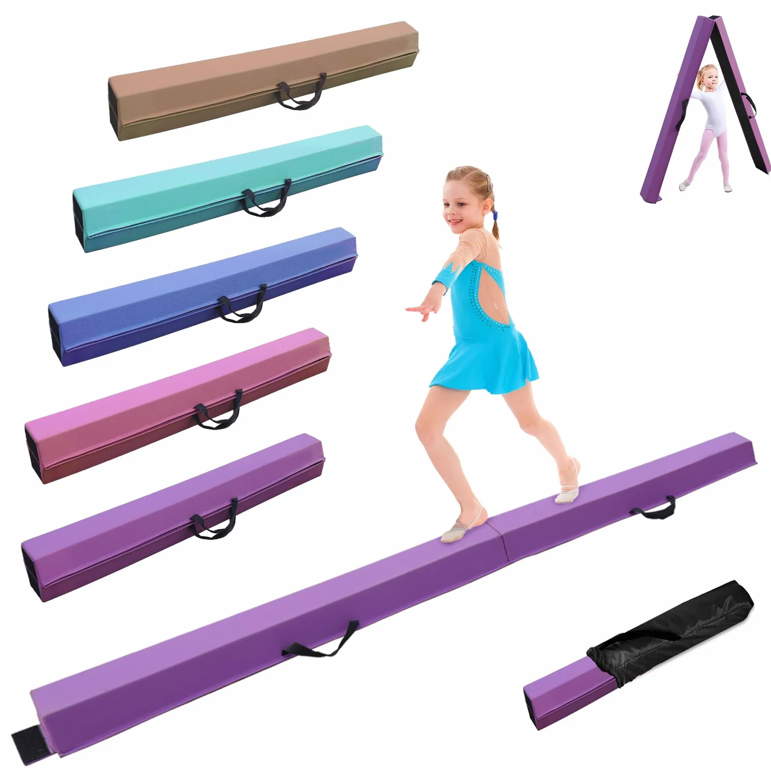 Trave ginnastica artistica per casa 240/270/300 cm PU pelle trave di equilibrio Base di Gomma antiscivolo, Fascio di Ginnastica per la Formazione, Pratica, Formazione Professionale per Bambini