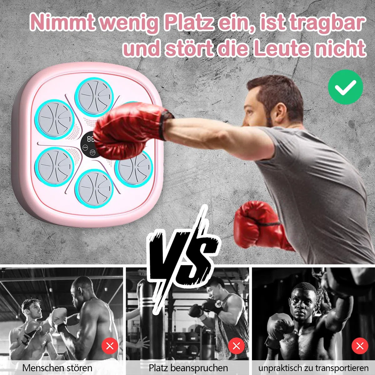 Macchina da pugilato per musica elettronica boxe a LED da parete Boxing Target Smart Boxing Attrezzature per adulti e bambini, supporta Bluetooth, 4 modalità di velocità, altezza di montaggio
