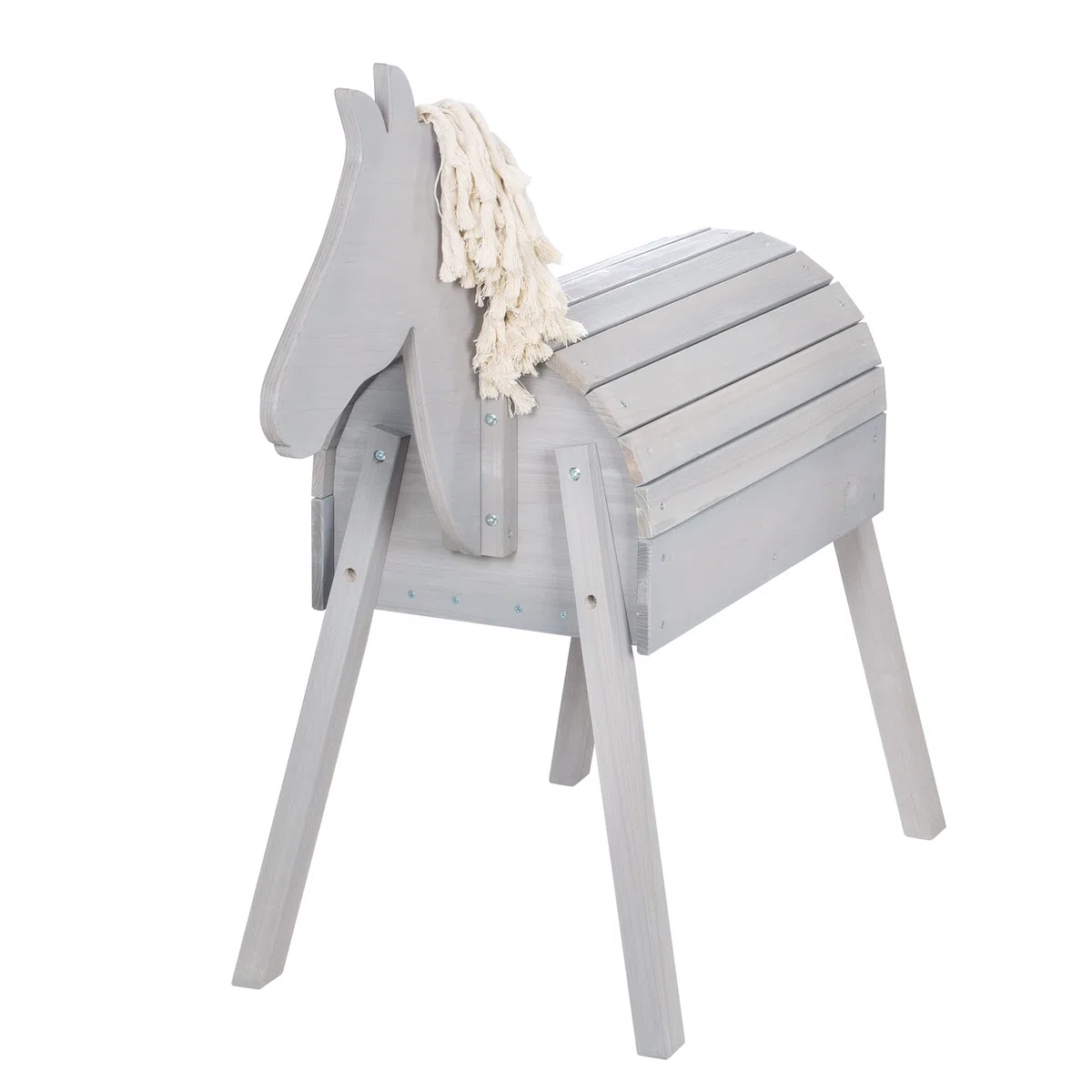 roba Cavallo da Gioco per Bambini - da Esterno, Giardino, Aria Aperta - con Criniera e Coda - Legno Massiccio Ecologico - Stabile e Robusto - Resistente alle Intemperie - Grigio
