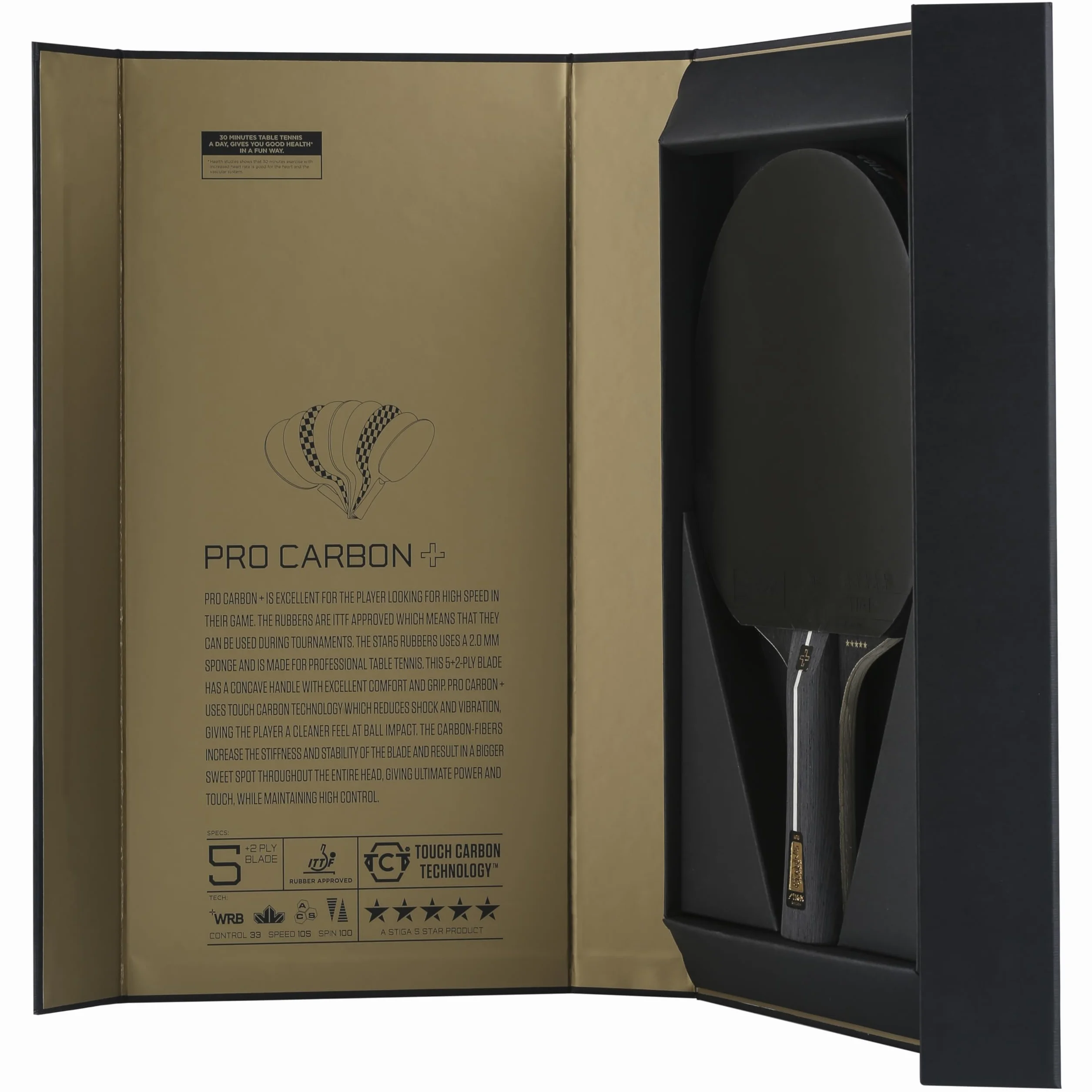 STIGA Pro Carbon + Table Tennis Bat for Advanced Offensive Competitive Players - ITTF Approved, Touch Carbon Technology - Enhanced Speed, Control and Comfort – Black/Red