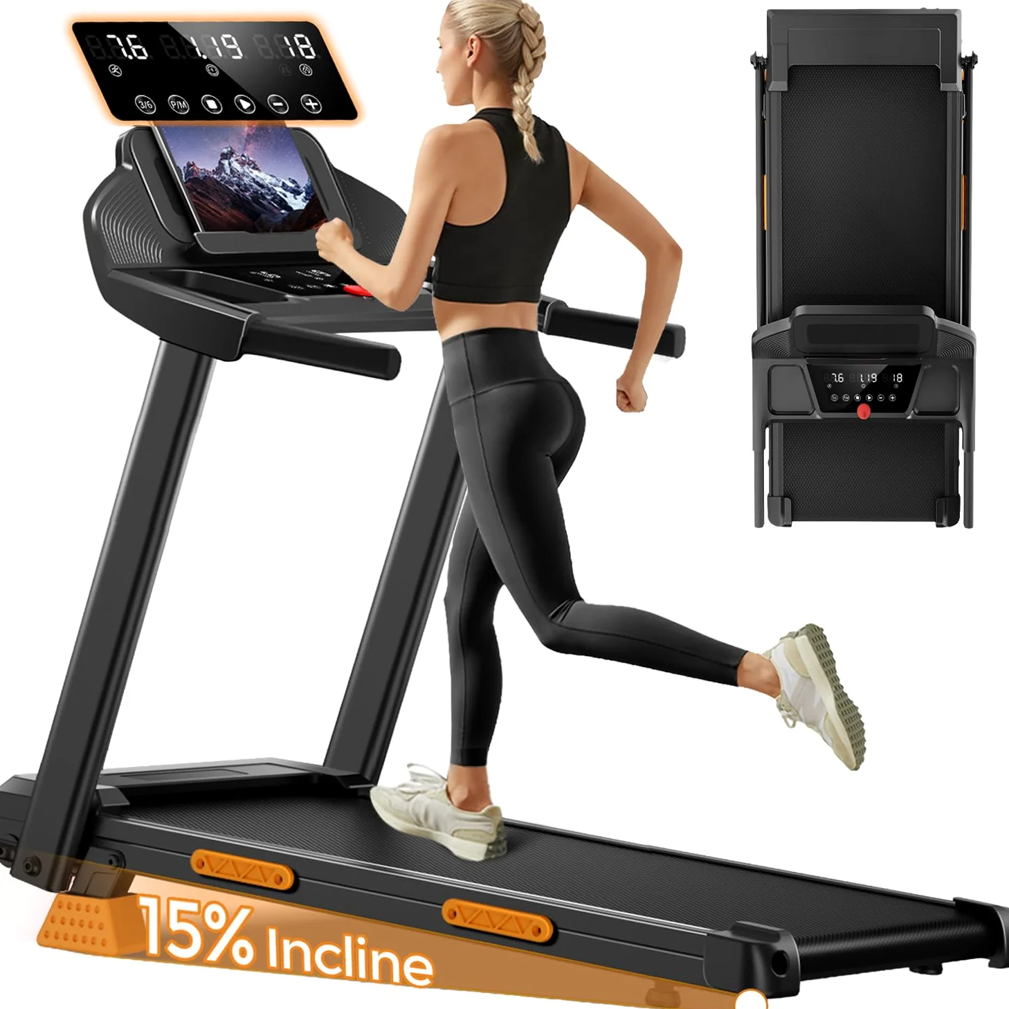 LONTEK Tapis Roulant Salvaspazio con Inclinazione 15%, Tapis Roulant Elettrico 12KM/H, Tapirulan Pieghevole da Casa con Motore da 3.0 HP e Display LED, Carico Massimo 136KG