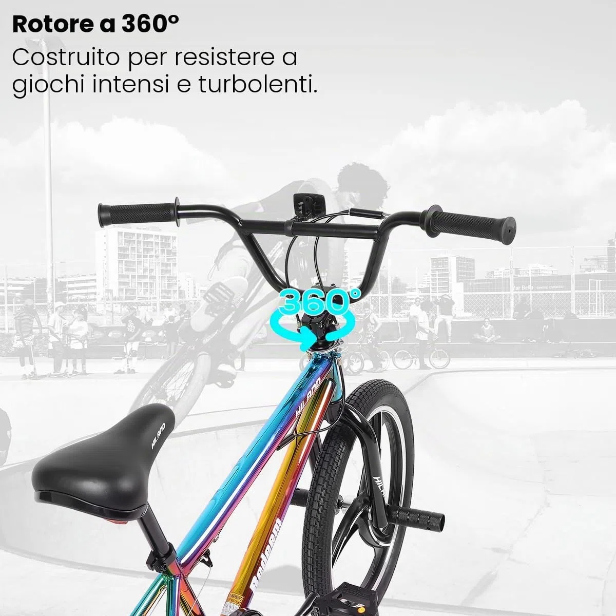 HILAND BMX Bicicletta per bambini da 20 pollici,3 razze, Per bambini e bambine di 7 anni e più，rotore a 361 gradi, freestyle,pedane single speed per bambini,Colorato