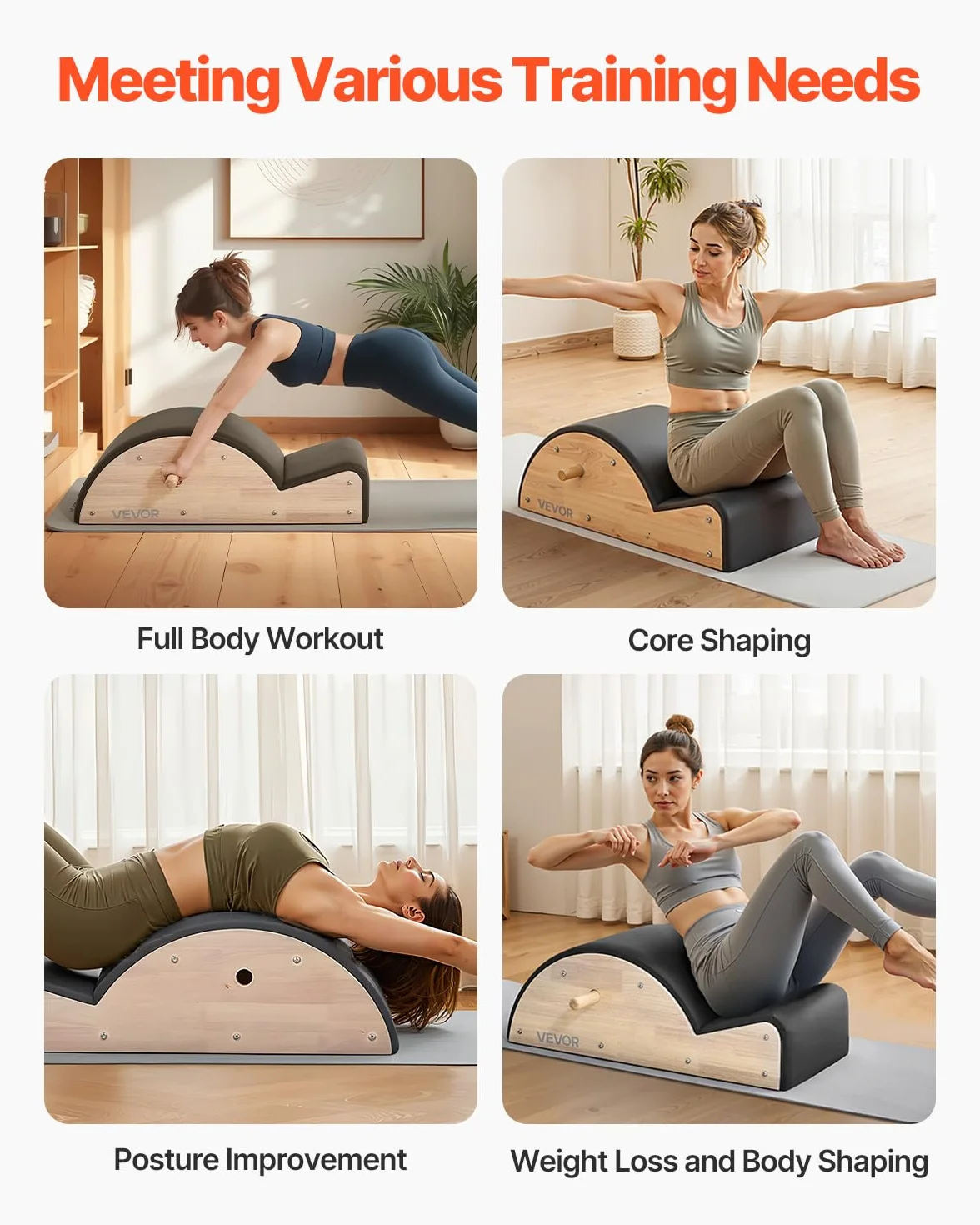 VEVOR Correttore per Colonna Vertebrale Pilates, Strumento per Allenamento Fitness in Legno di Gomma, Attrezzatura Corpo per Colonna Vertebrale, Equilibrio, Rafforzamento Esercizi
