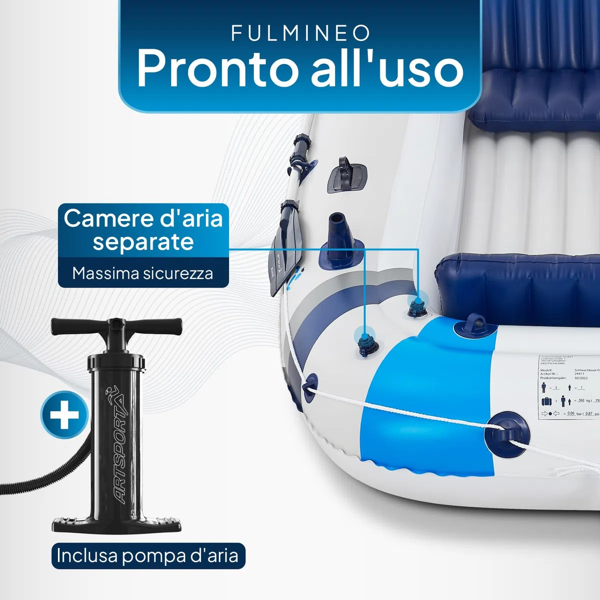 ArtSport Gommone 322 cm per 4 Persone - Canotto Gonfiabile con 2 panche - Barca a Remi in PVC con Pompa ad Aria, Remi, Borsa e Kit di Riparazione