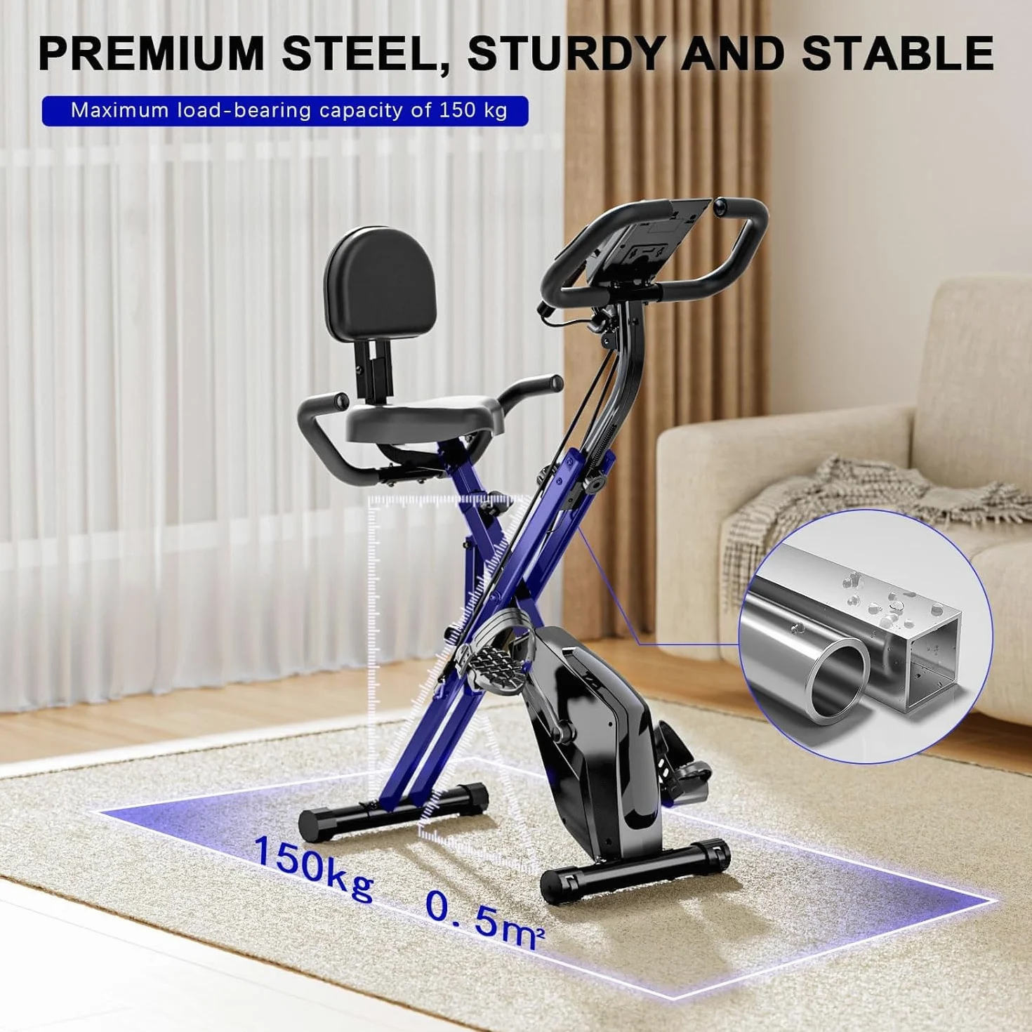 Dskeuzeew Cyclette Pieghevole da Casa 4 in 1, Bicicletta magnetica pieghevole, Cyclette 8 livelli di resistenza, monitor LCD e sensore di frequenza cardiaca