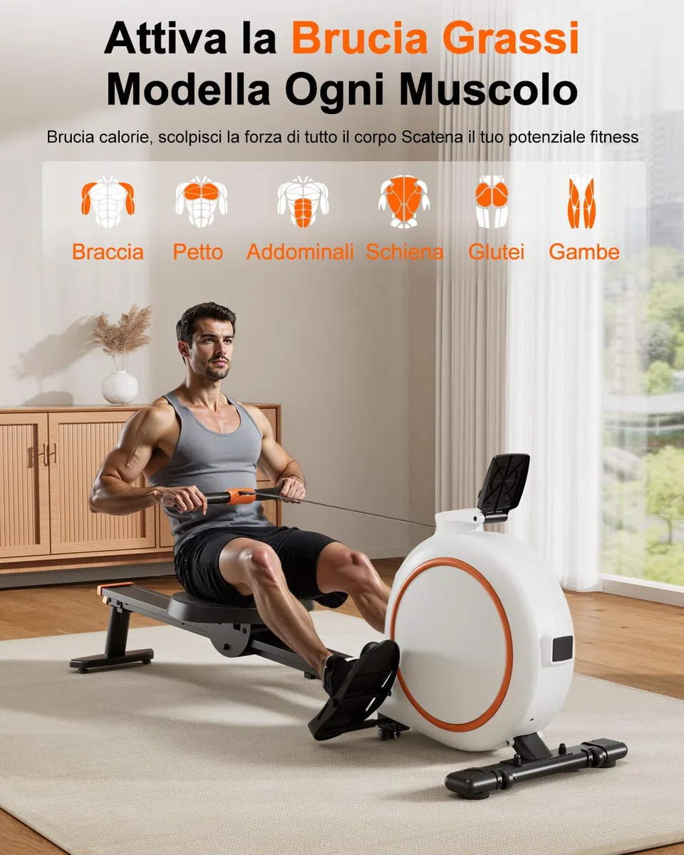 Superun Vogatore per Casa, Magnetico con 32 Livelli di Resistenza, APP Controllo Vogatore Professionale per Casa con LCD Display