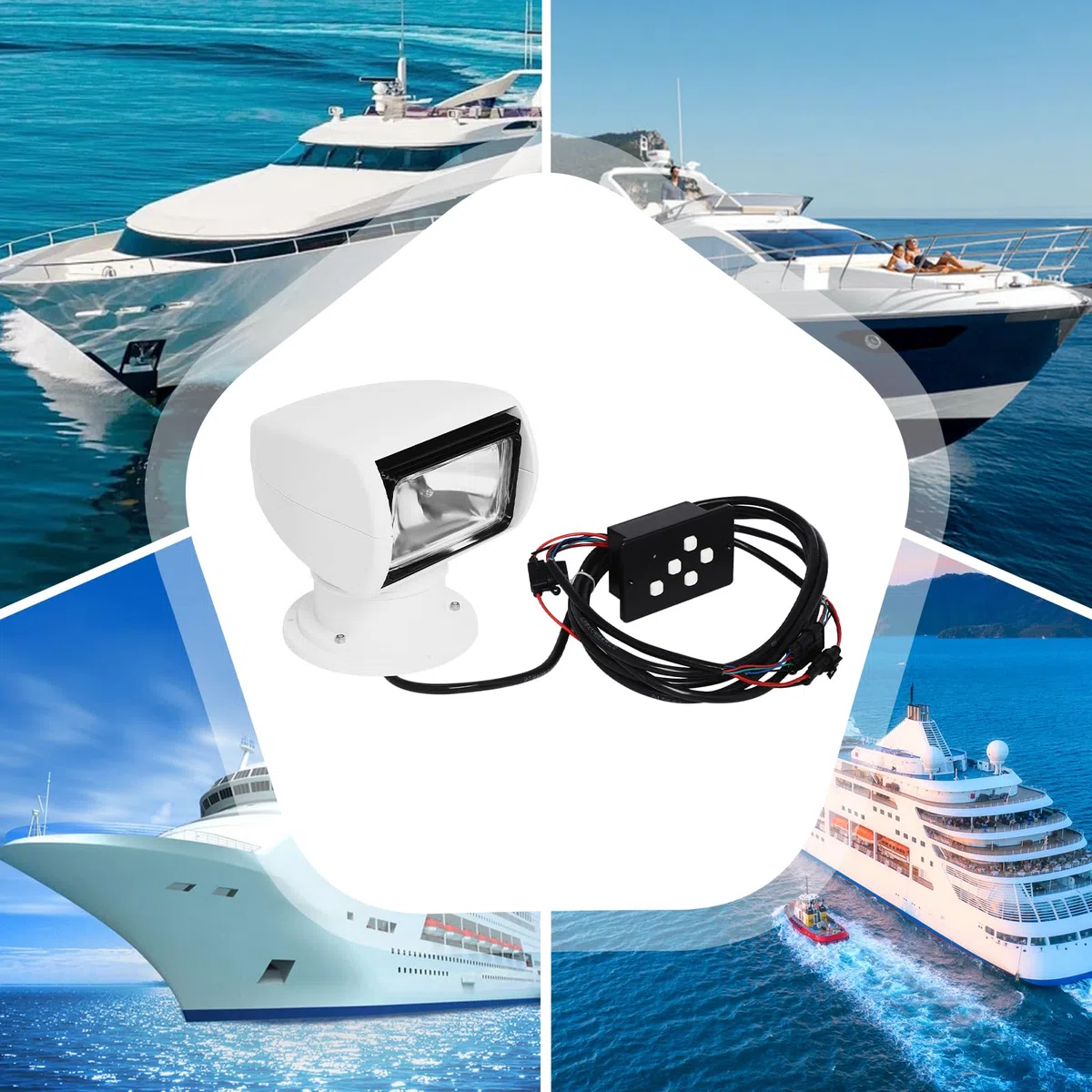 Faro di ricerca telecomandato, IP66, impermeabile, 100 W, per barche, fanali per barche, con base solida, distanza di illuminazione 800 m, per navi notturne, pattuglie marine