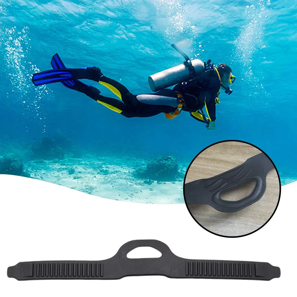 Set di 2 cinghie per pinne da sub, regolabili, antiscivolo, per pinne di ricambio, perfette per nuoto, immersioni, piscina, lago, spiaggia, pesca, surf, 41 cm, colore nero