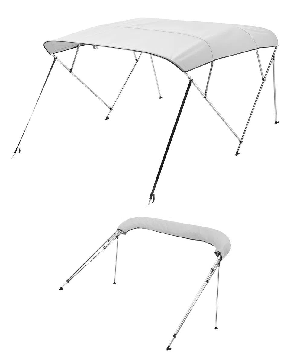 VEVOR Tendalino per Barca a 4 Archi Regolabile 243 x 137 x 231-244 cm, Tenda Parasole Telaio in Lega di Alluminio Tela di Poliestere 900D, Tendalino Tettoia Parasole Pieghevole per Barca a Vela Grigio