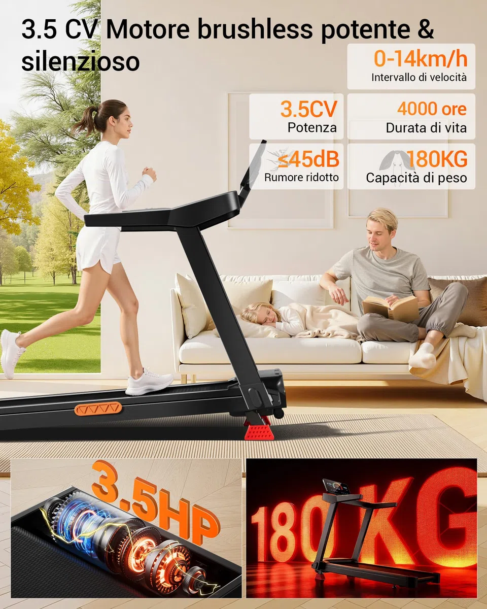 UMAY Tapis Roulant Salvaspazio con 16% Pendenza, 14KM/H Tapis Roulant Elettrico Pieghevole con Cardiofrequenzimetro, Tapirulan da Casa 3.5HP con Display LED, Carico massimo di 180 kg